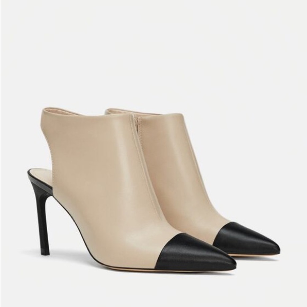 ZARA 100% LEATHER COLOR BLOCK HEELS BOOTS OPEN BACK NEW WITH TAGS US 8 EUR 39